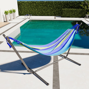 Amaca Da Giardino Con Supporto In Acciaio Portata 200 Kg Regolabile Telo Cotone Resistente Esterno Terrazzo Borsa 265x110x100 Cm Multicolore Blu