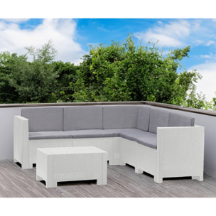 Set salotto da esterno Camerota, Salottino outdoor, Set da balcone o giardino, Composizione soggiorno per esterni, Made in Italy, Bianco