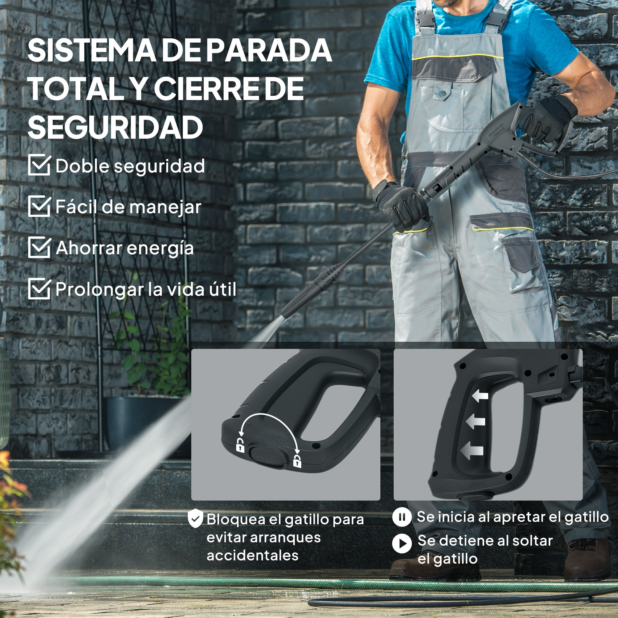 Hidrolimpiadora de Alta Presión 1800W, Presión 150 Bar, Caudal 420 L/h, con Bomba de Aluminio, Parada Automática, Manguera de 6 m, Incluye Botella de Espuma y Boquilla Ajustable, Rojo y Negro