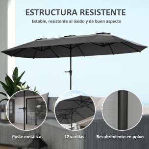 Sombrilla Doble 4x2,2 m Sombrilla Terraza Exterior con Manivela Manual Impermeable y Protección UV30+ Parasol Grande para Terraza Playa Piscina Gris Oscuro