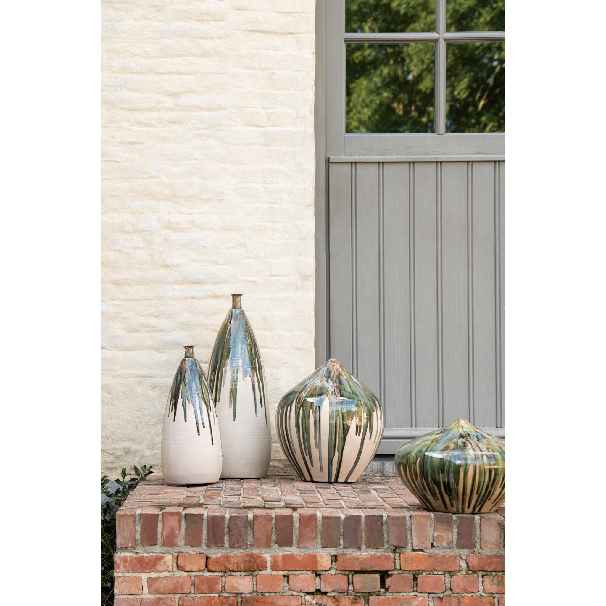 J-Line vase Bas Peinture - céramique - naturel/vert -  Ø 36 cm