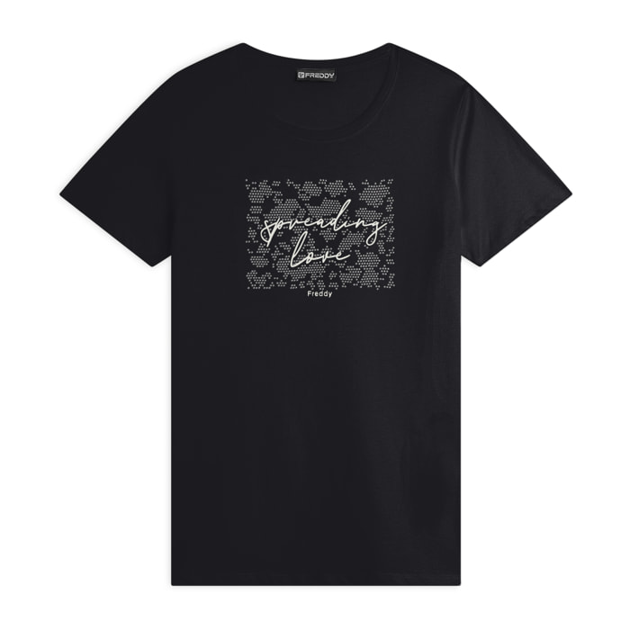 T-shirt donna comfort fit con grafica composta da strass