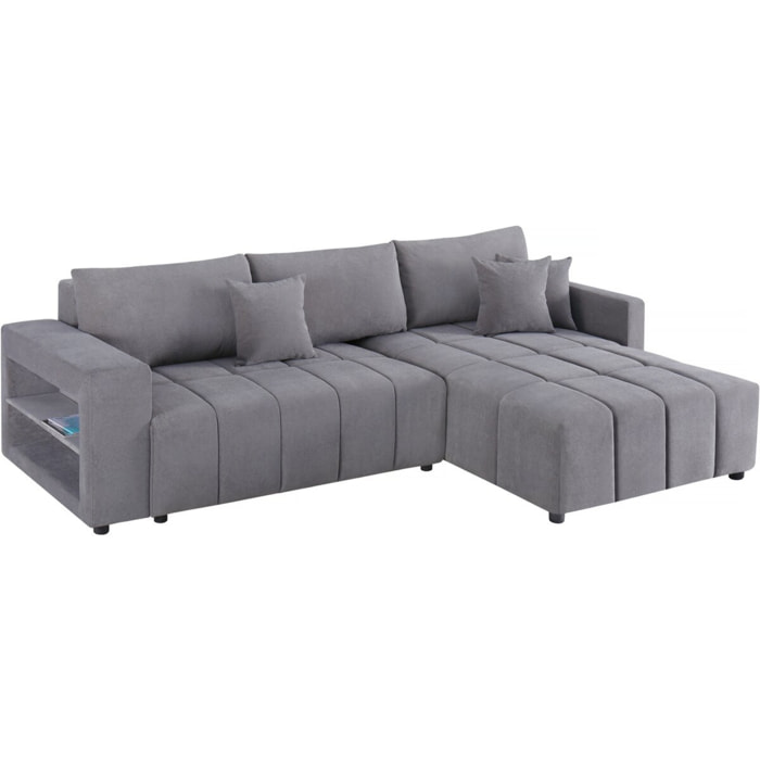 Canapé d'angle convertible tissu chenille 3 places - "Trocadero" - Gris