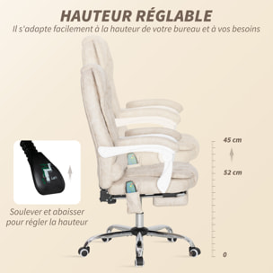 Fauteuil de bureau direction massant chauffant hauteur réglable dossier inclinable tissu beige