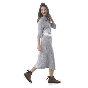 Mamatayoe Vestido Almendra Para Mujer, Manga Tres Cuartos, Escote Cuello Vuelto, Gris