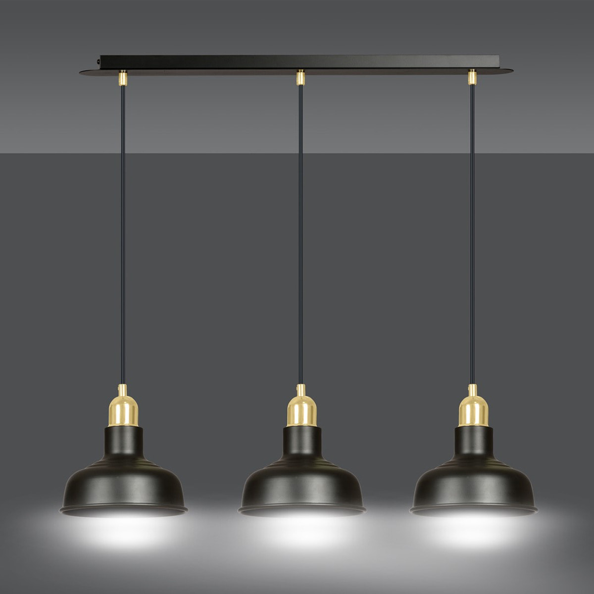 Lampada a sospensione Ibor in acciaio nero opaco e oro