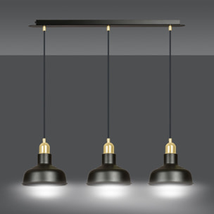 Lampada a sospensione Ibor in acciaio nero opaco e oro
