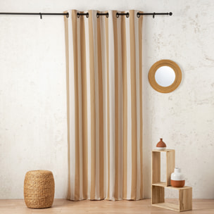 Rideau à rayures verticales en armure satin avec œillets - Marron Clair