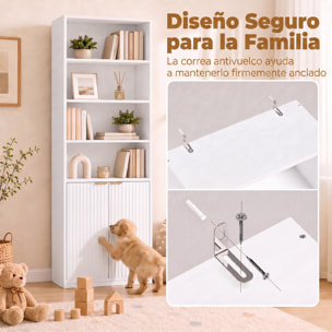 Estantería para Libros Alta y Estrecha, Librería de 6 Niveles con 4 Compartimentos Abiertos, Estante Ajustable, Cierres Magnéticos, Armario para Salón, Estudio, Oficina, 60x24x182 cm, Blanco