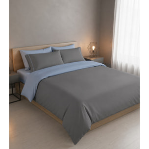 Parure Copripiumino Double-Color IPERSAN Puro Cotone Grigio/Azzurro