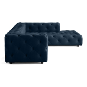 Gallata - canapé Chesterfield d'angle droit - 5 places - en velours - Bleu