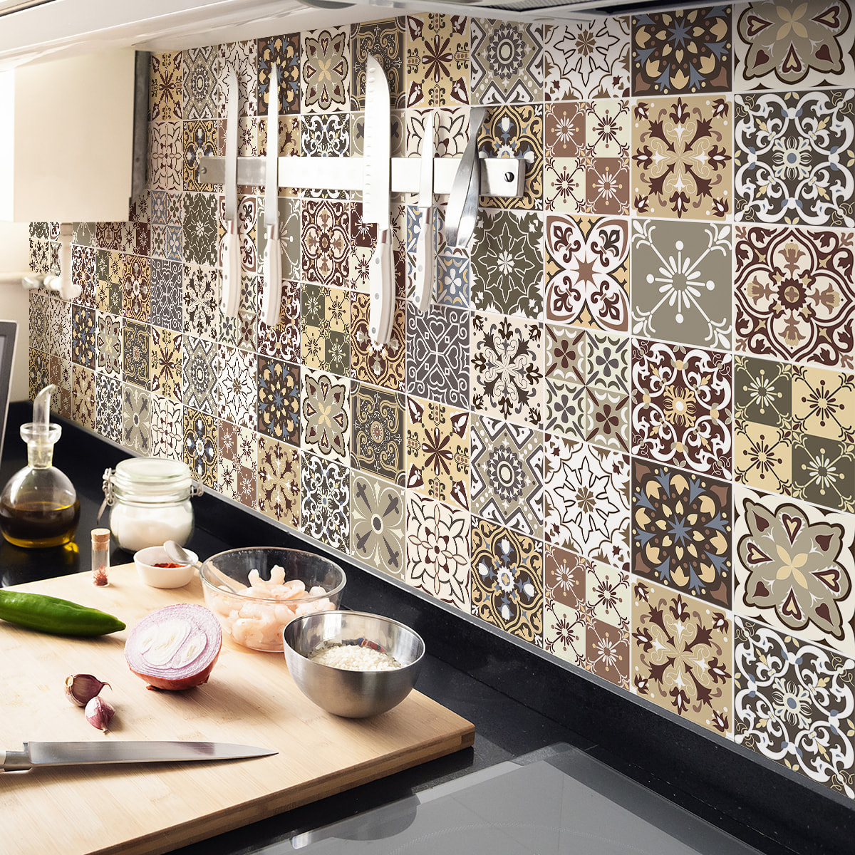 Stickers muraux - Sticker Mural Carrelage adhésif Cuisine Salle de Bain - 24 STICKERS CARRELAGES AZULEJOS JAVIERNA