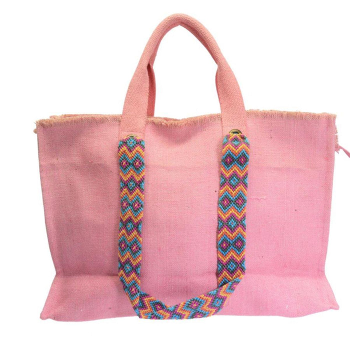 Borsa in juta rosa cm46xh32x14