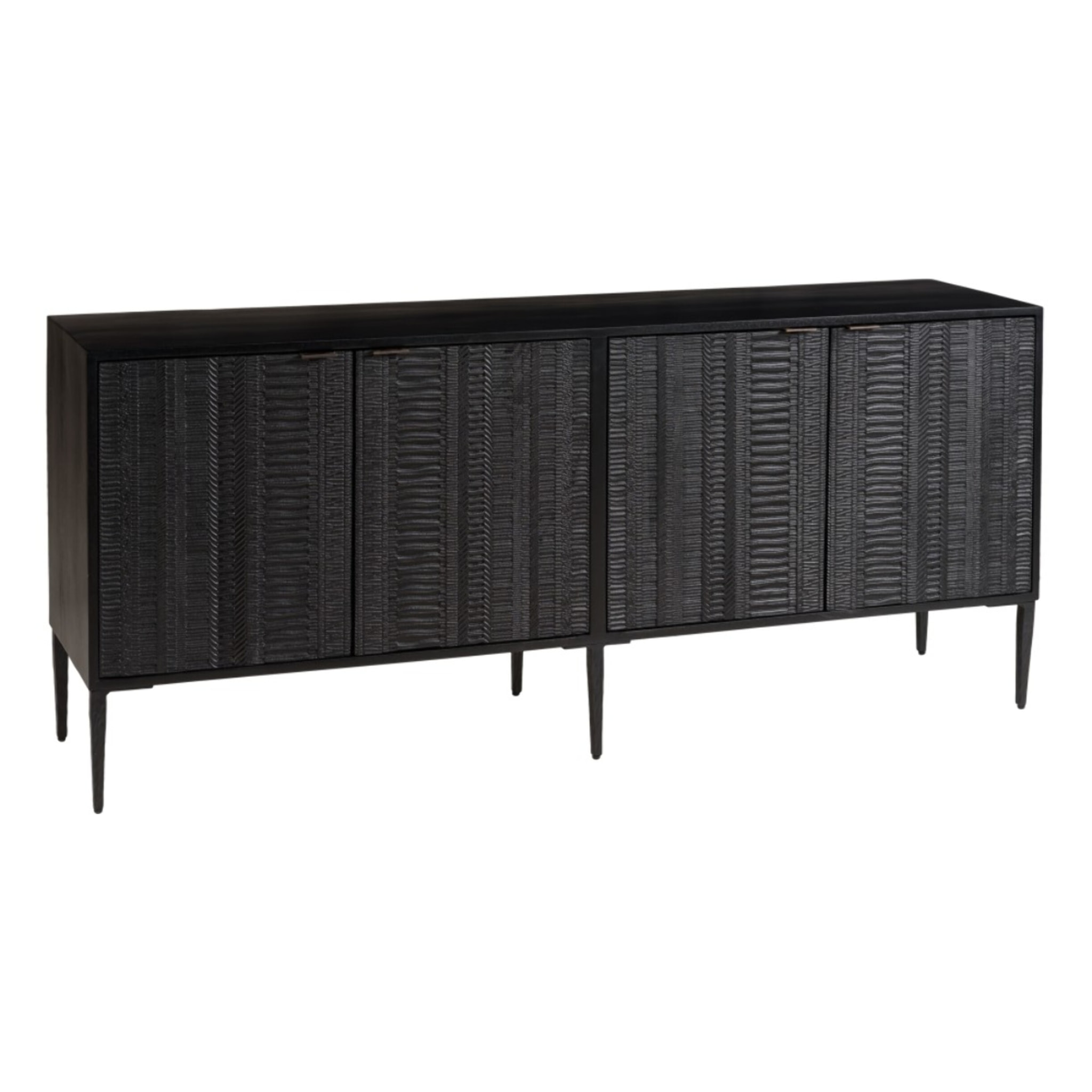 GLORIA - Buffet en manguier noir 4 portes sculptées pieds en métal