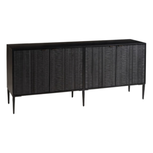 GLORIA - Buffet en manguier noir 4 portes sculptées pieds en métal