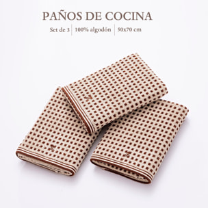 Set 3 paños de cocina 100% algodón 50x70cm 420gsm terry logo bordado scalpers home