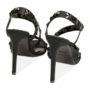 Sandalias negras de raso con gemas, tacón de 10,5 cm