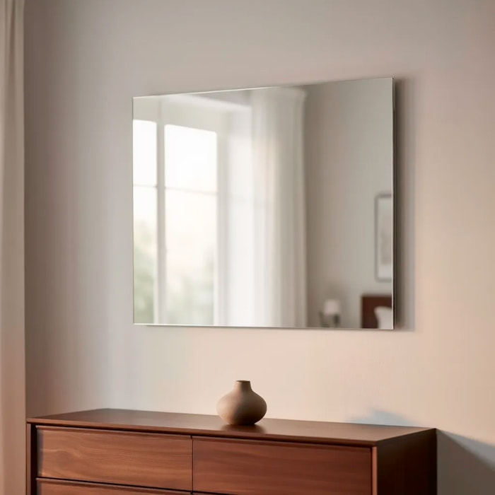 Specchio Rettangolare Filolucido Con Vetro Da 5 mm Bordi a 90&deg; Installazione Verticale e Orizzontale Reversibile Con Pellicola Antiesplosione e Ganci Inclusi Design Moderno Per Bagno Casa 70 X 110 Cm