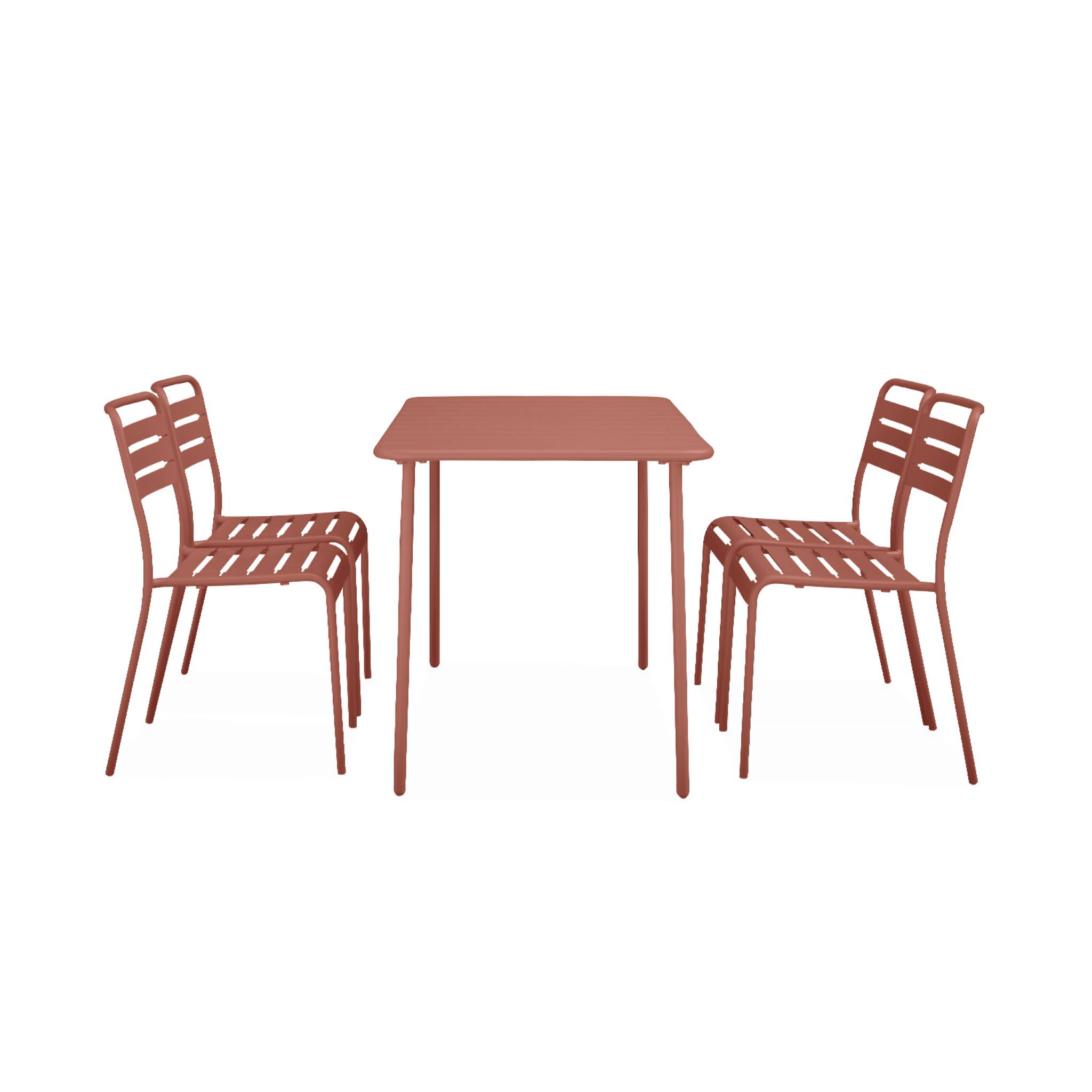 Table de jardin métal + 4 assises terracotta en acier. Amelia. 120x70xH72.5cm (12.2kg)