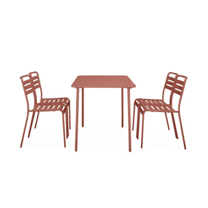 Table de jardin métal + 4 assises terracotta en acier. Amelia. 120x70xH72.5cm (12.2kg)