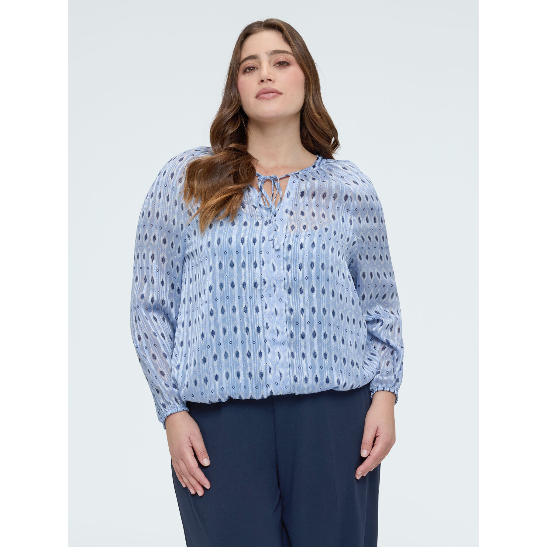 Fiorella Rubino - Blusa in tessuto lurex con stampa - Azzurro