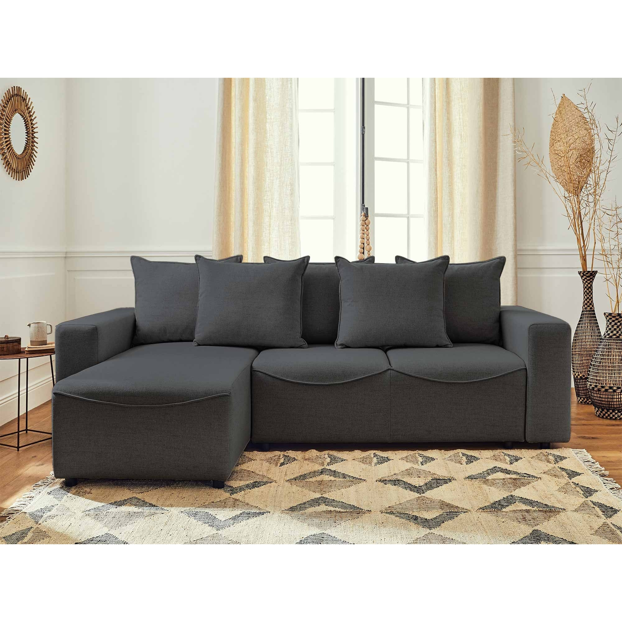 Capucine - canapé d'angle réversible - convertible avec coffre - 4 places - en tissu - Gris foncé