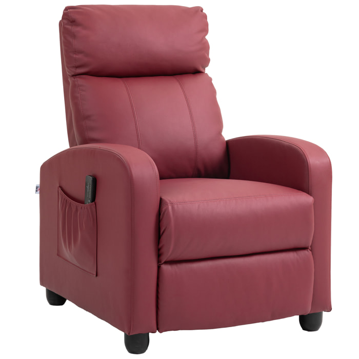 Sillón de Masaje, Sillón Relax Reclinable con Mando a Distancia, 2 Zonas de Masaje, 8 Programas, 5 Niveles de Intensidad, Bolsillo Lateral y Temporizador Tapizado en PU 68x88x98 cm Rojo Burdeos