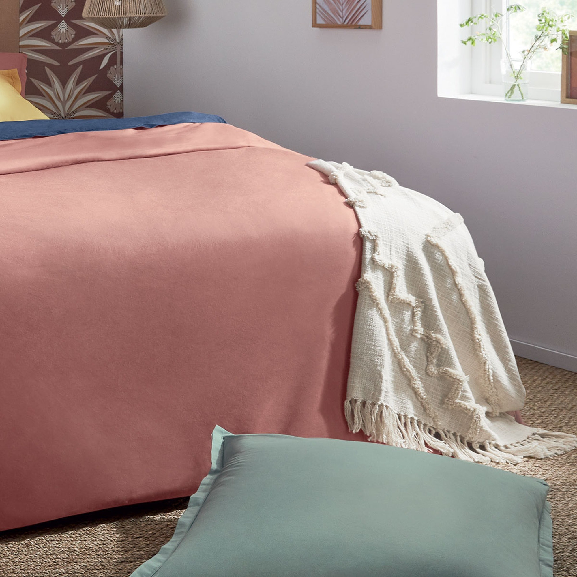 Manta de cama con mechón marfil 130 x 180