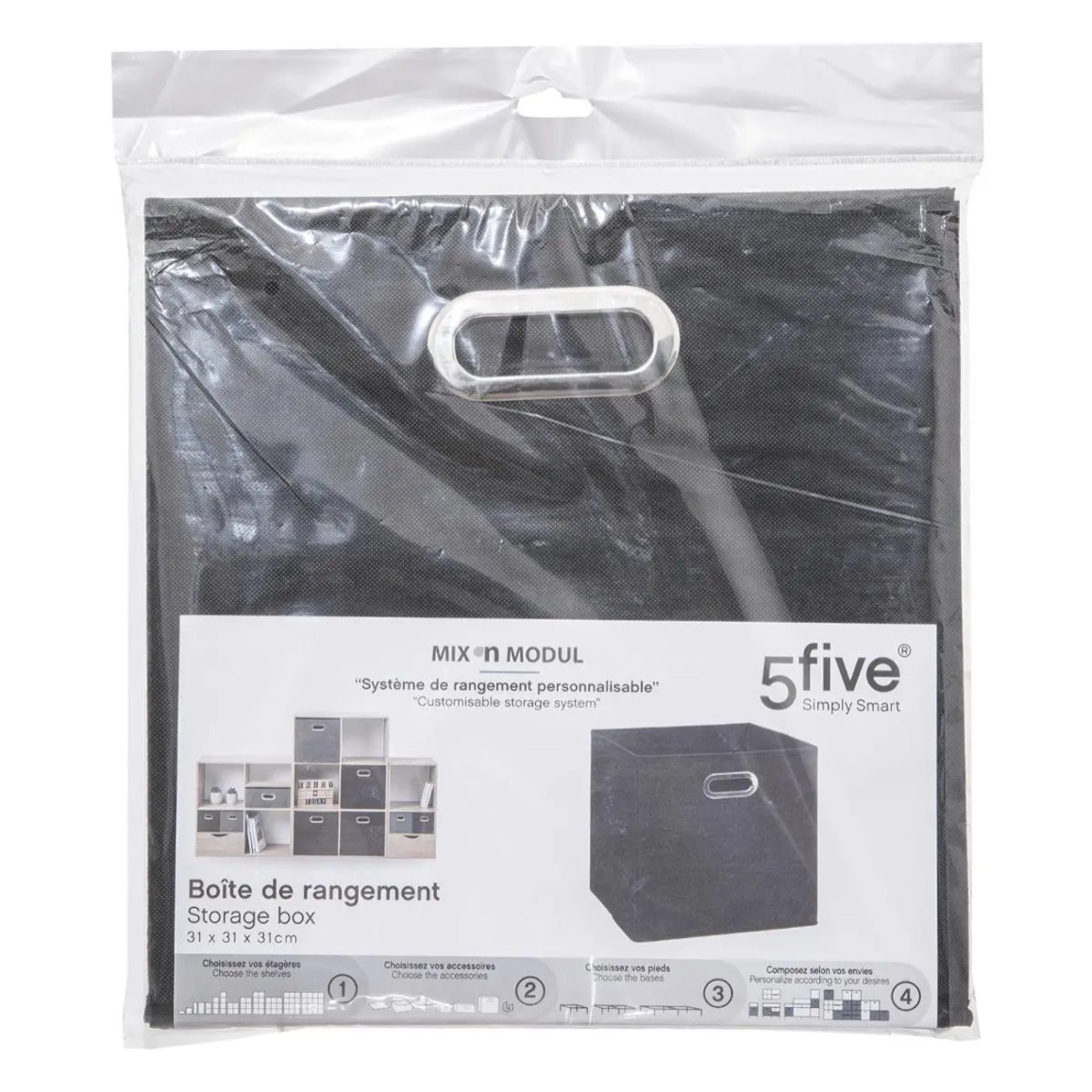 Panier tissu 31x31cm "Mix N' Modul" noir