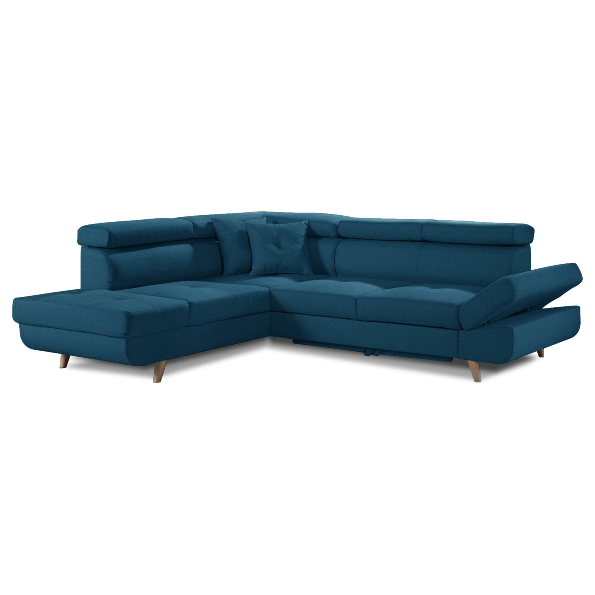 Linea - Canapé d'angle gauche convertible - 5 places - avec têtières - Bleu canard