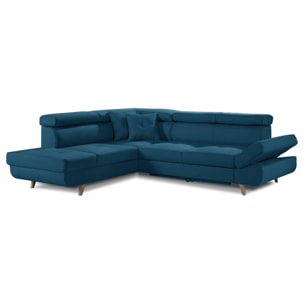 Linea - Canapé d'angle gauche convertible - 5 places - avec têtières - Bleu canard