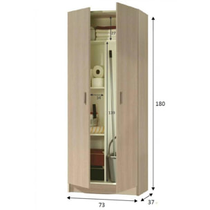 Armadio multiuso Charleston, Mobile portascope a 2 ante, Scarpiera con ripiani, Guardaroba portascope, cm73x37h180, Rovere