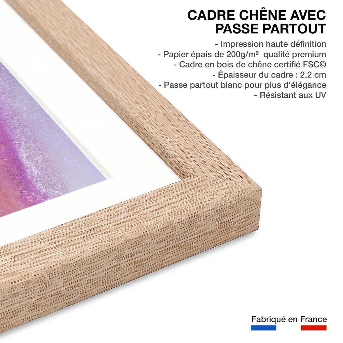 Poster orange bleue Affiche + cadre en bois - Chêne
