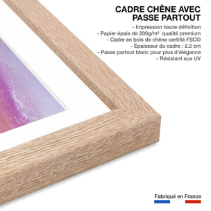Poster orange bleue Affiche + cadre en bois - Chêne