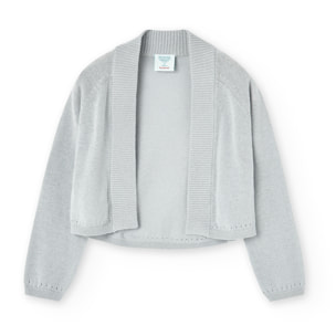 Chaqueta tricotosa niña lisa, beige, mangas largas