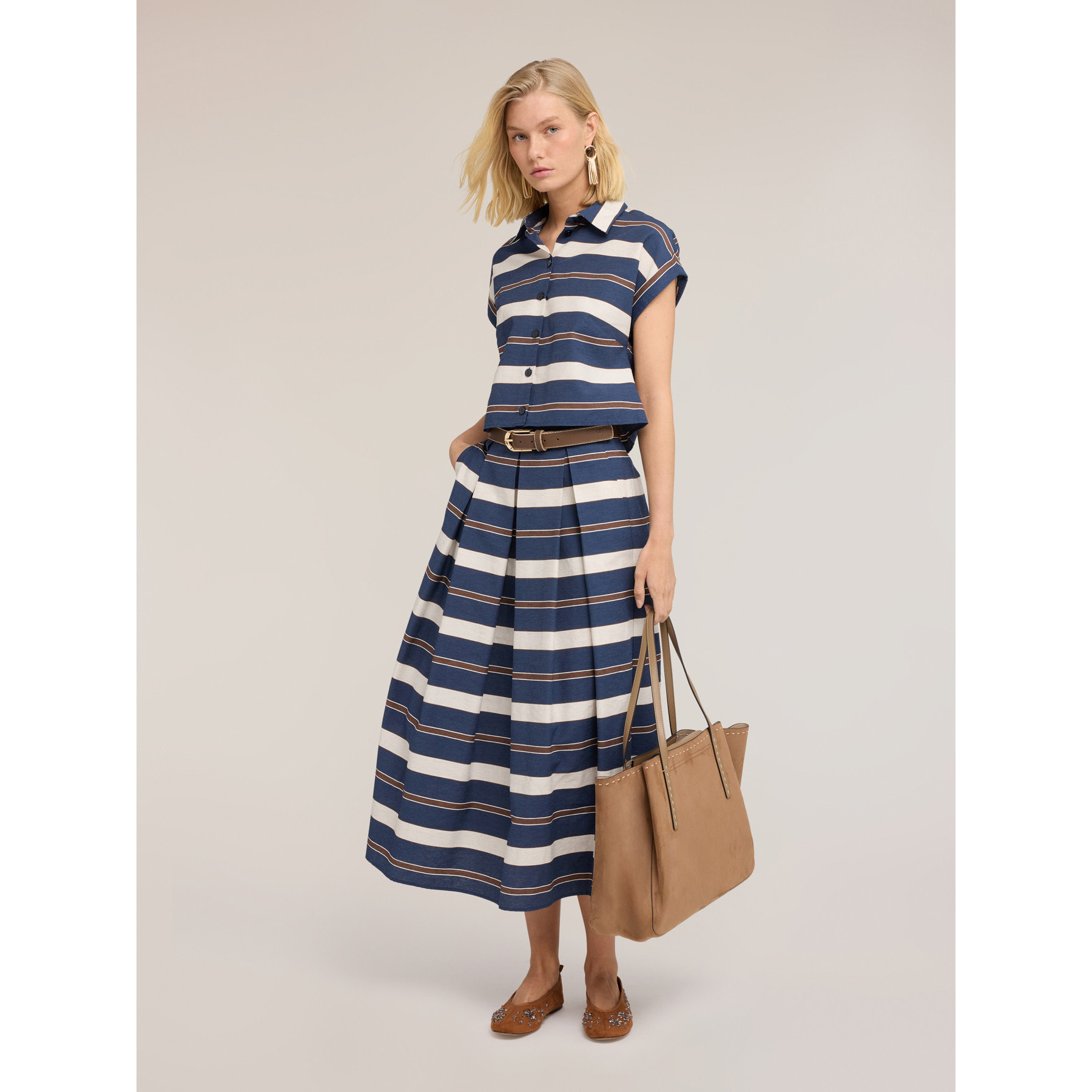 Motivi - Camicia boxy in misto cotone a righe - Blu