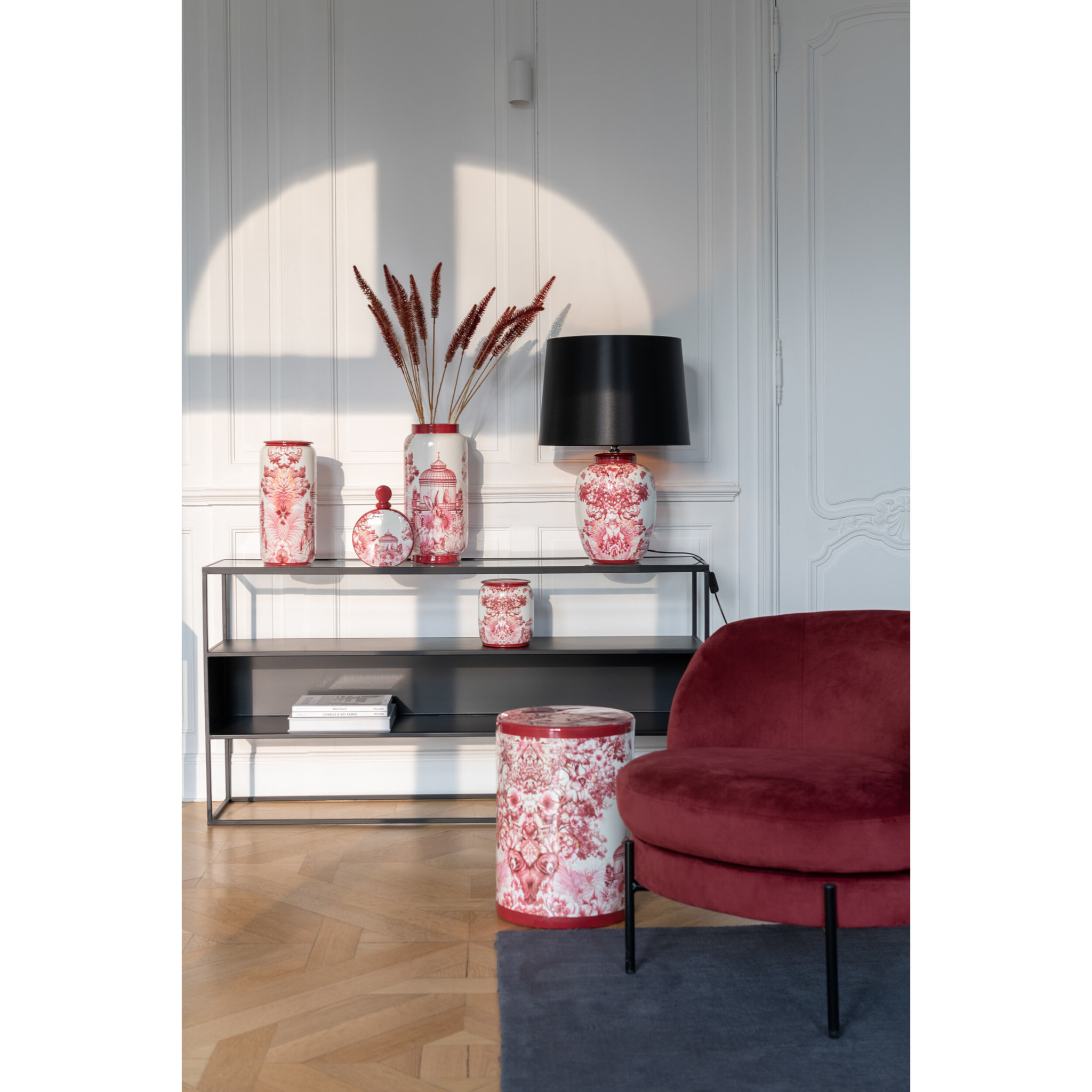 J-Line pot Moriko - porcelaine - rouge/blanc - small