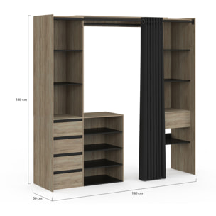 Dressing Justine extensible 120-180cm 5 tiroirs effet bois