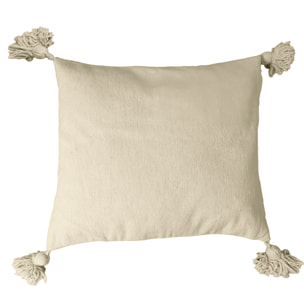 Housse de coussin en laine à pompons - Crème