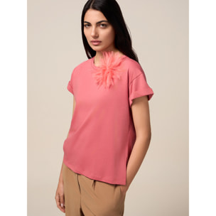 Oltre - Camiseta con broche de flor - Rosa