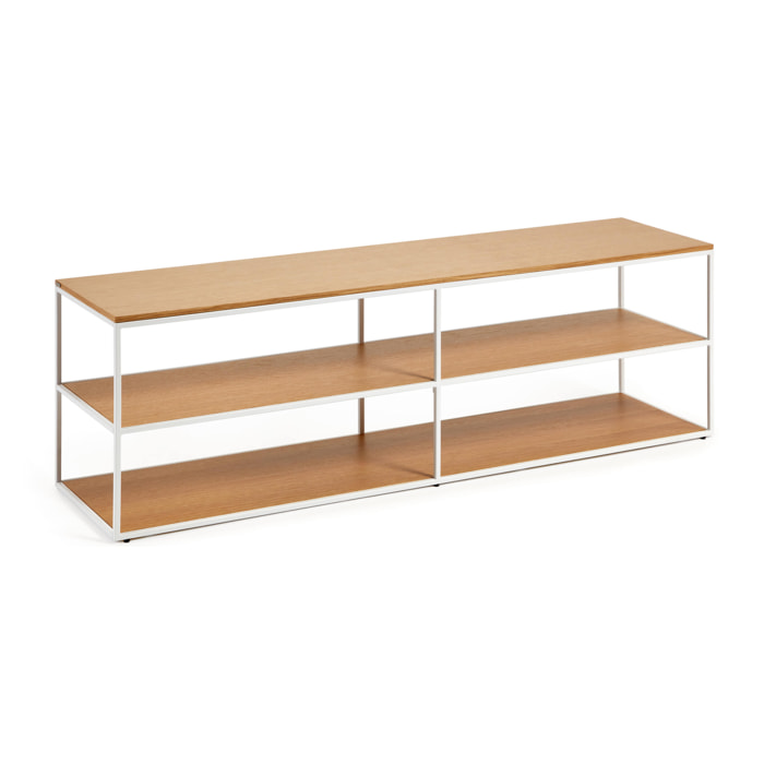 Mueble TV Yoana de chapa de roble y estructura de metal blanco 160 x 40 cm