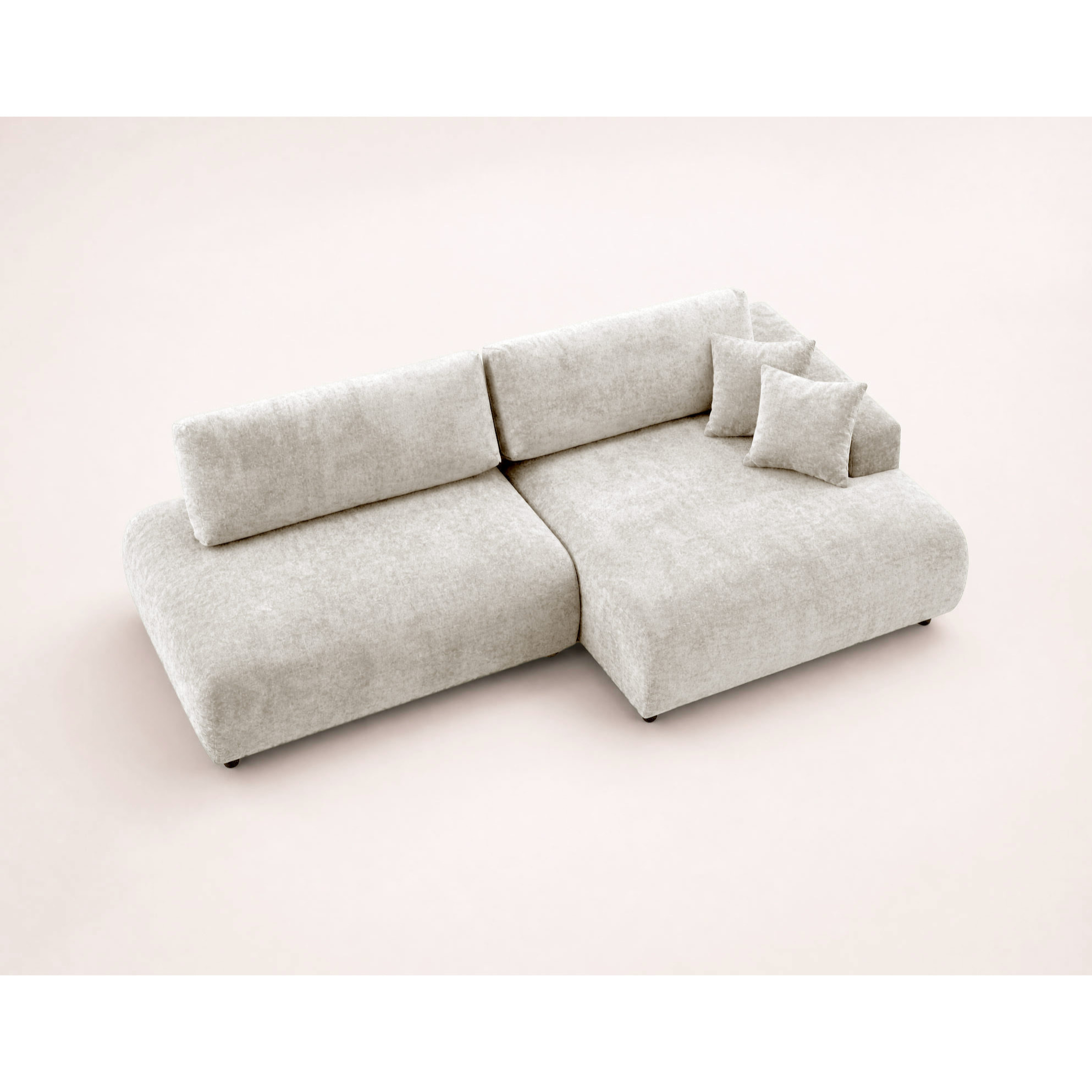 Pivoine - Canapé d'angle ouvert droit 4 places convertible avec coffre en tissu texturé - Beige