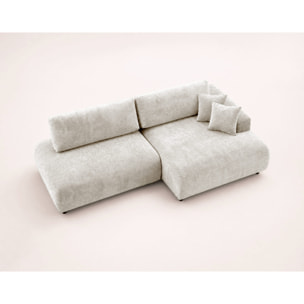 Pivoine - Canapé d'angle ouvert droit 4 places convertible avec coffre en tissu texturé - Beige
