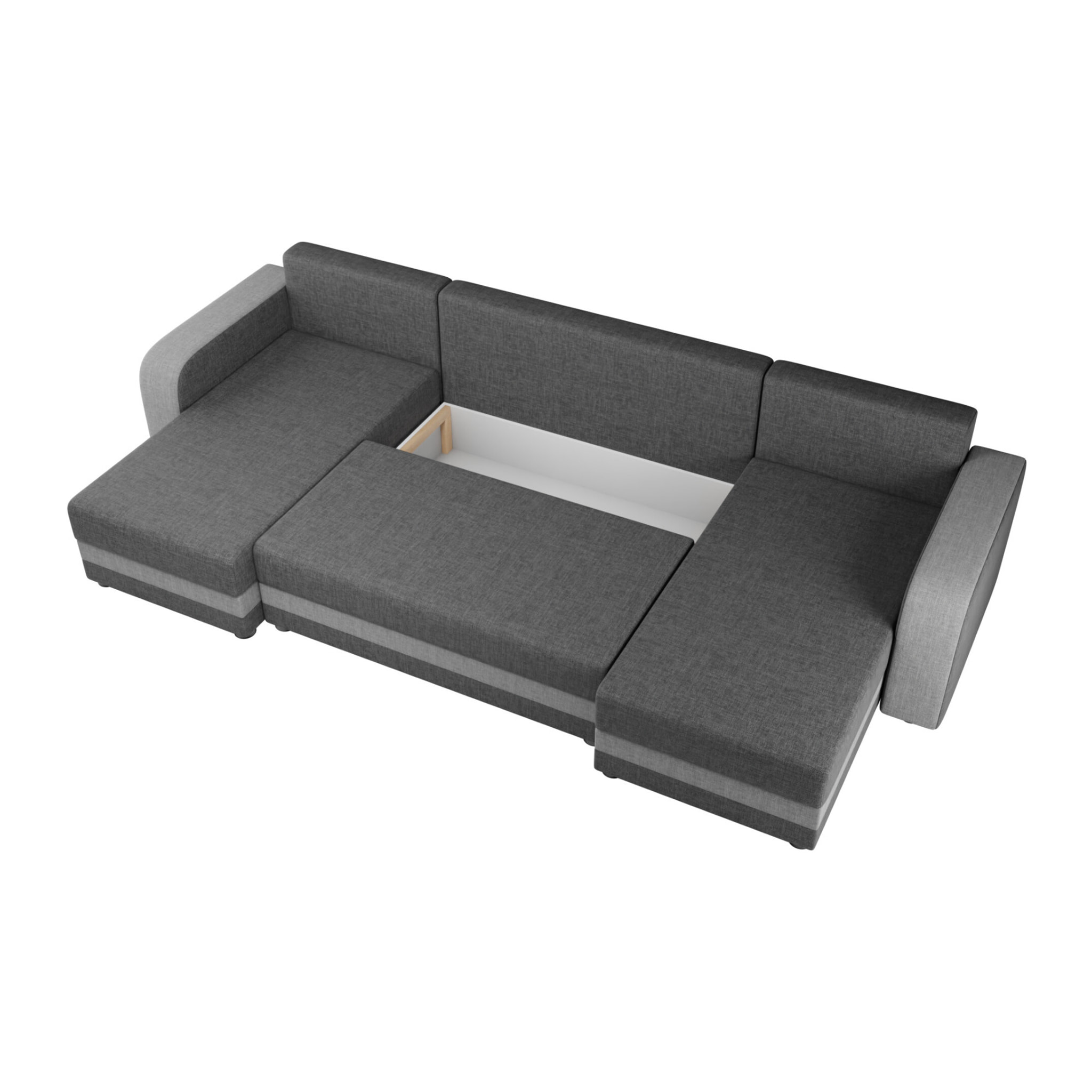 Harvey - Canapé panoramique en U 7 places convertible avec coffre en tissu bicolore - Gris