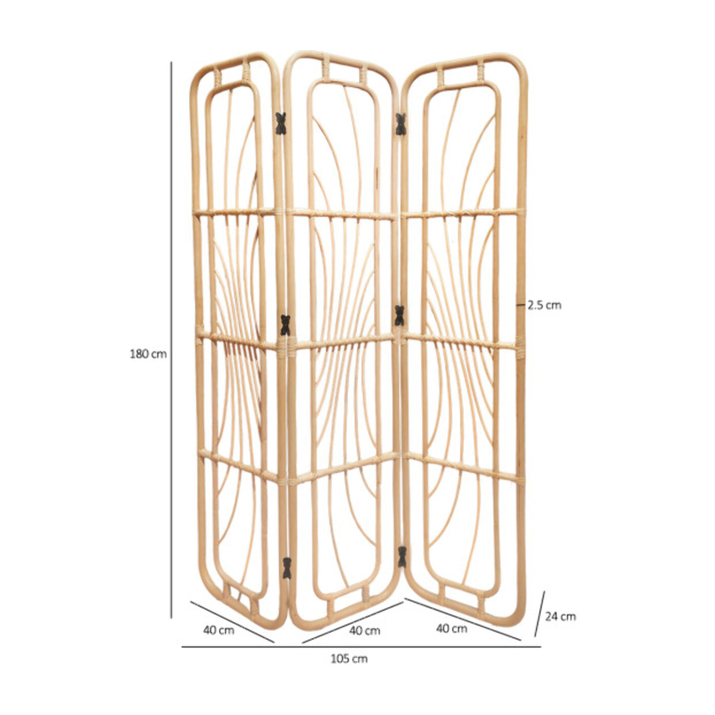 Paravent H. 180 cm 3 pans en rotin naturel ajouré - NINON
