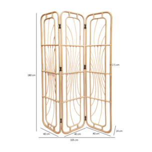 Paravent H. 180 cm 3 pans en rotin naturel ajouré - NINON