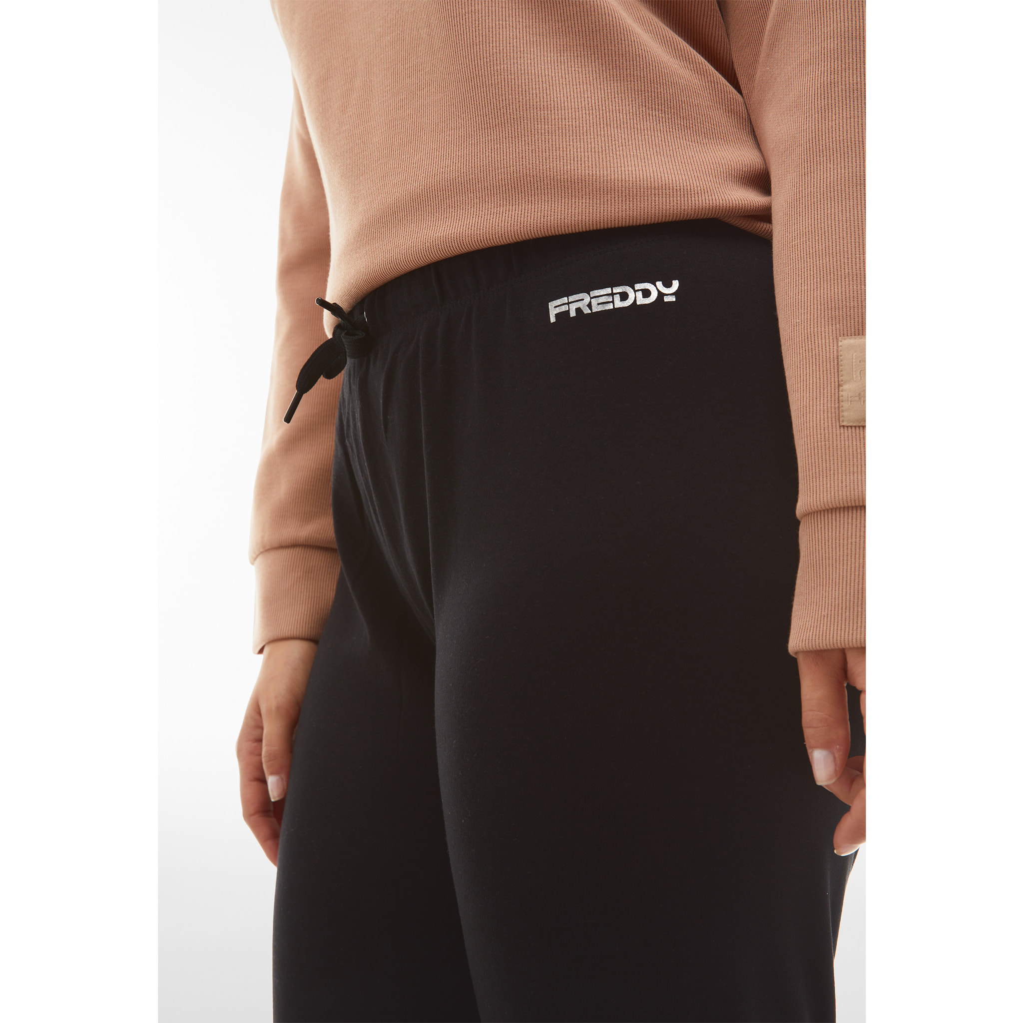 Pantaloni in cotone regular fit vita alta con coulisse