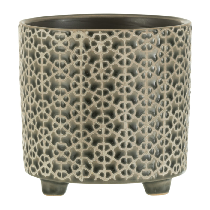 J-Line cache-pot Fleur - céramique - gris - 2 pièces  - Ø 14 cm