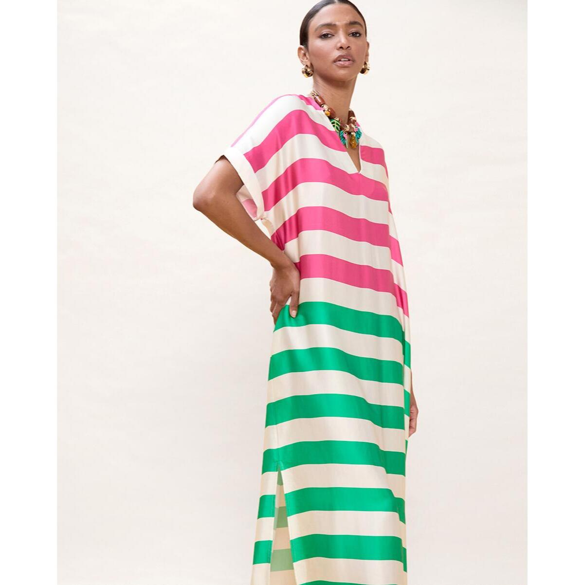 Abito lungo a righe tricolori