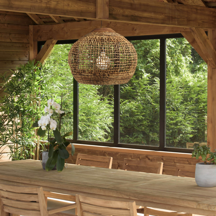 ALIDA - Suspension 'boule' 60x60cm en abaca couleur naturelle et teck